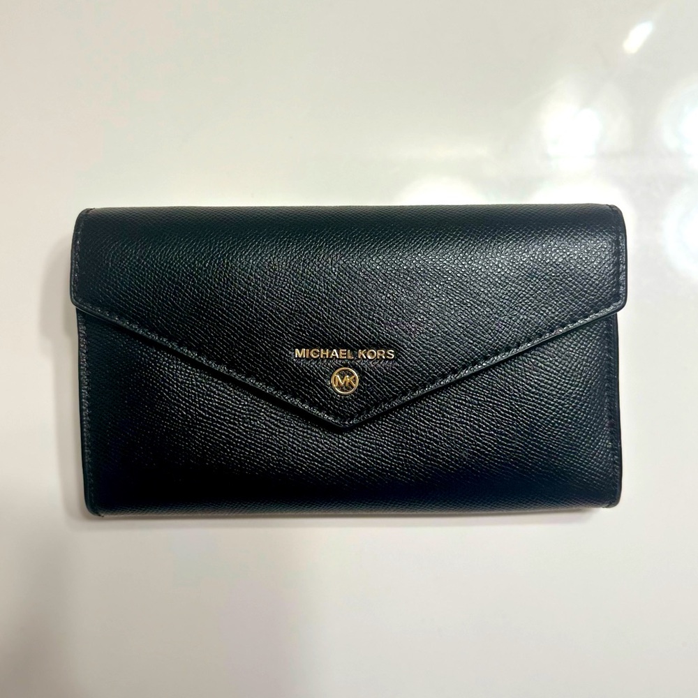 Michael Kors Black Leather Wallet with Gold Accents